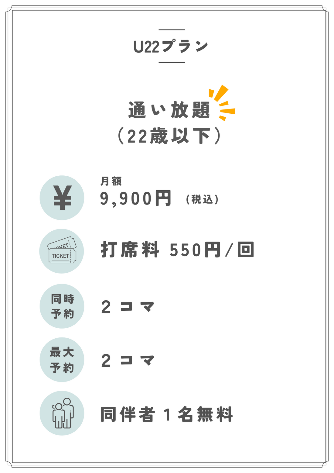 22歳までなら通い放題9900円！「U22プラン」のご案内